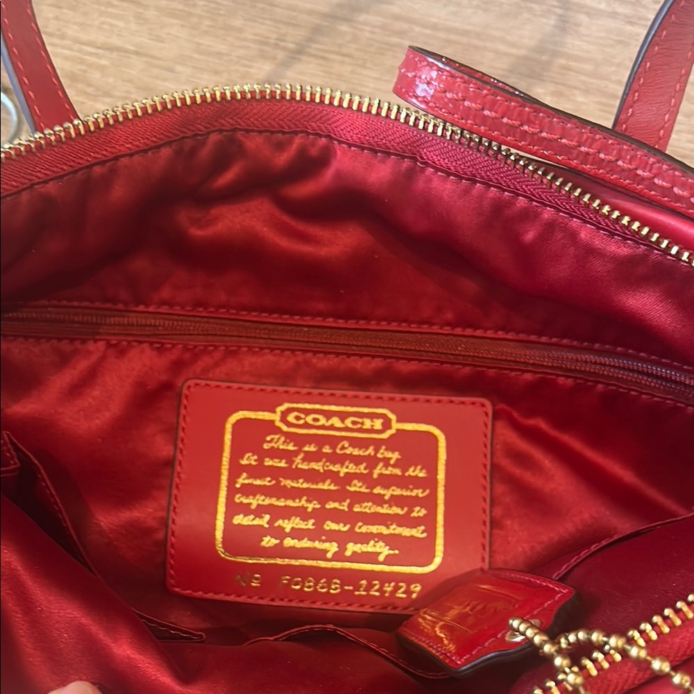 Coach Signature Canvas Tote Bag - Red and Tan - Picture 6 of 6